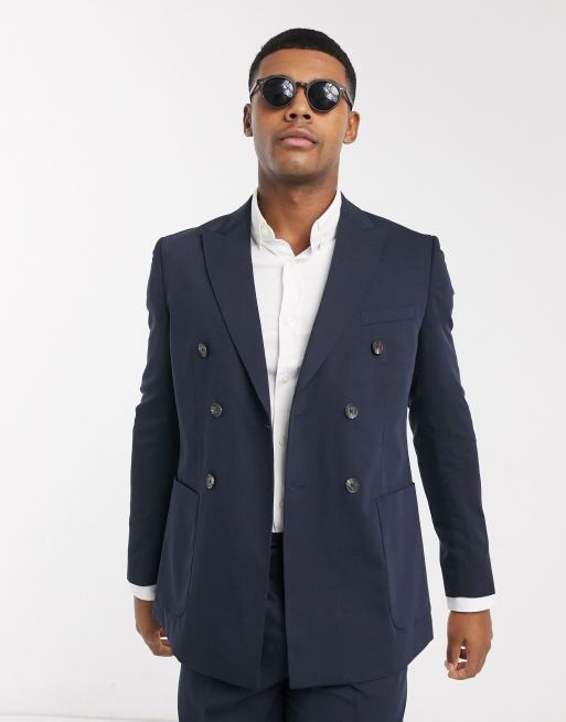 Jack & Jones Premium – Marinblå dubbelknäppt kostym med shorts och smal passform, 2 av 3