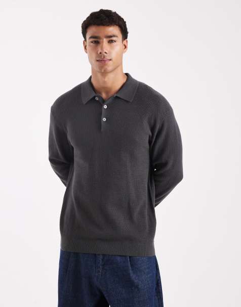 Jack & Jones - Premium - Mørkegrå strikket polo med lange ærmer - view 1