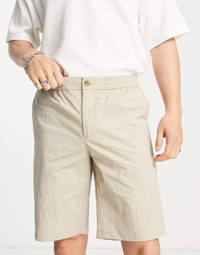 Jack & Jones Premium nylon tailored shorts in stone