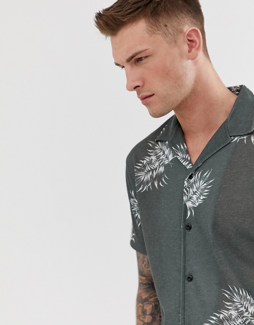 Jack & Jones - Premium overhemd met korte mouwen, bloemenprint en reverskraag-Groen