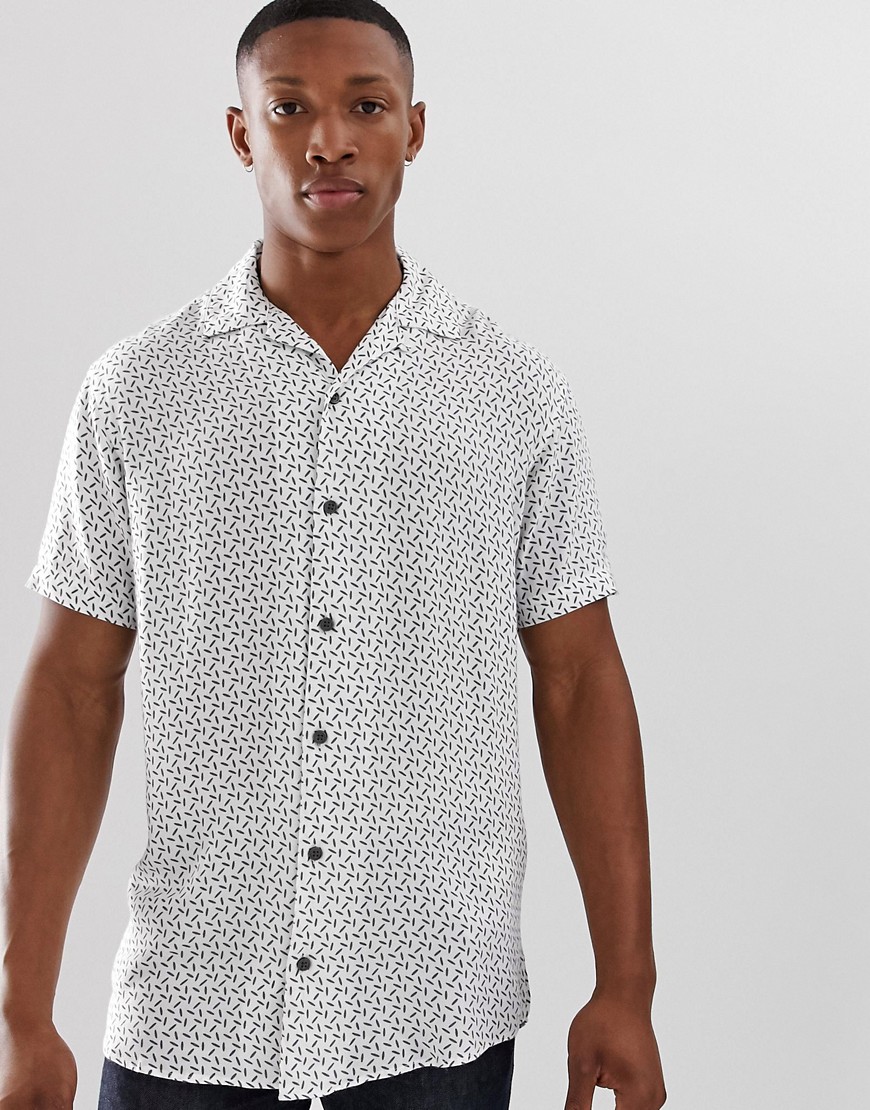 Jack & Jones Premium - Overhemd met korte mouwen, reverskraag en print in wit