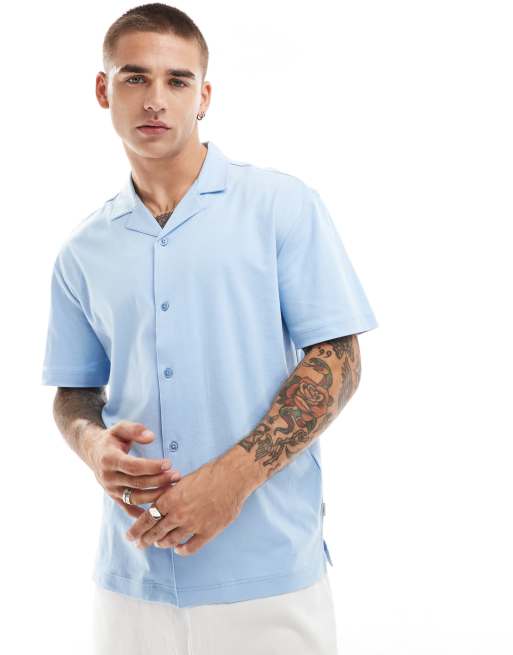 Jack & Jones Premium - Overhemd van jersey met reverskraag in lichtblauw 