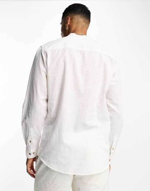 Jack & Jones Premium - Overhemd van linnenmix met halve knoopbies in wit , 2 van 4