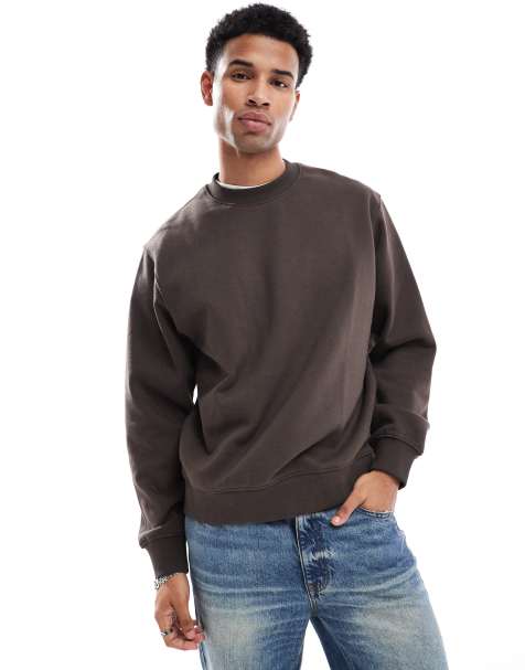 Jack & Jones Premium oversized 400gsm heavyweight crew neck sweatshirt in chocolate brown - view 1