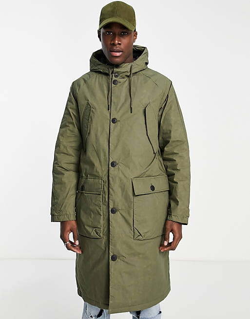 Mens Clothing Coats Parka coats Jack & Jones Premium Oversized Long Parka Coat in Green for Men 