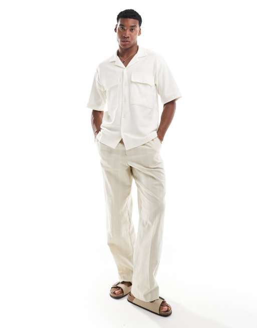 Jack & Jones - Premium - Oversized skjorte med tekstur og utility-lommer i ecrufarve 