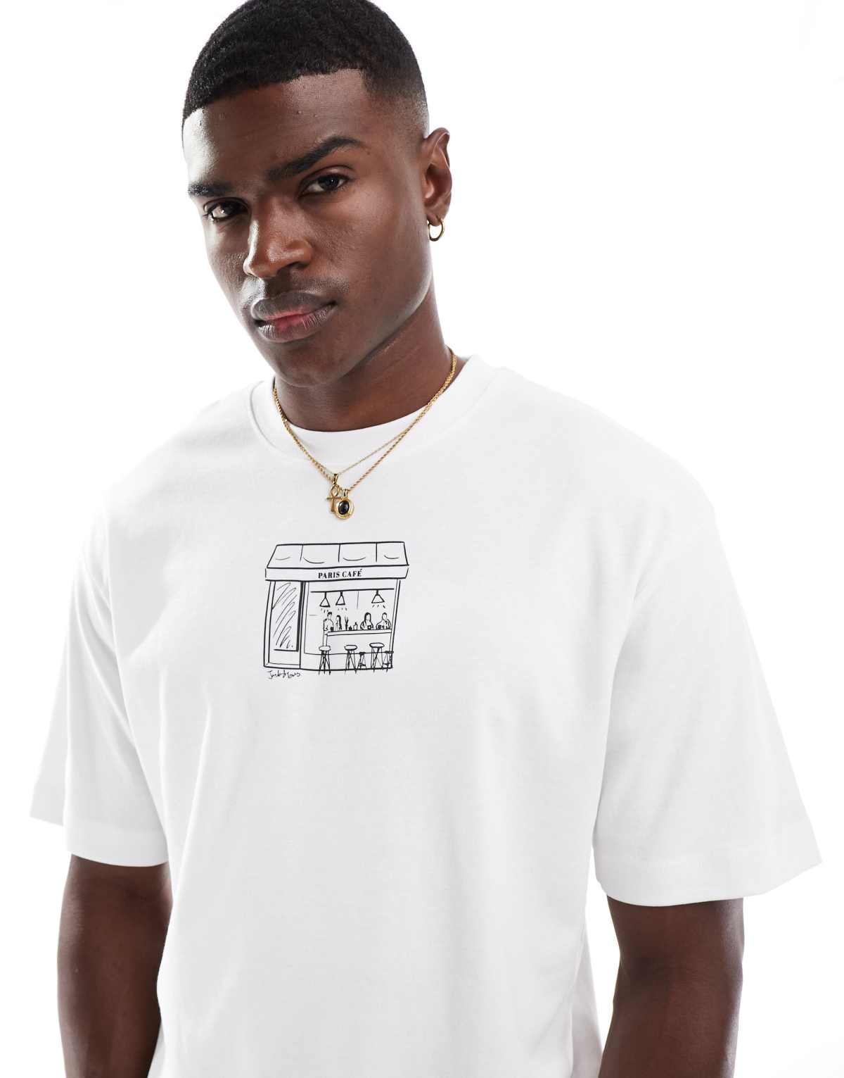 Jack & Jones Premium oversized t-shirt with cafe chest print in white