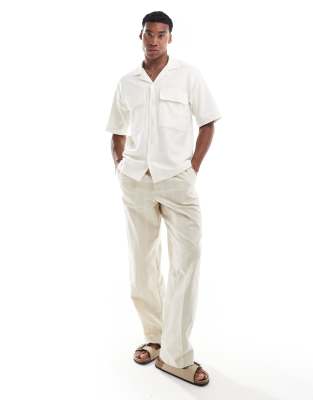 Jack & Jones Linen Mix Chino Pants In Cream-white