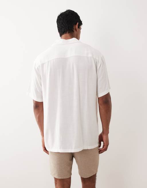 Jack & Jones Premium palm tree embroidered short sleeve shirt in white, 5 of 5