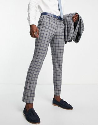 Homme Jack & Jones - Premium - Pantalon de costume ajusté - Carreaux gris