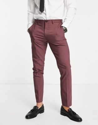 Homme Jack & Jones Premium - Pantalon de costume coupe slim en satin - Bordeaux