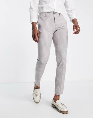 Jack & Jones Premium slim summer stripe suit trouser in beige  - ASOS Price Checker