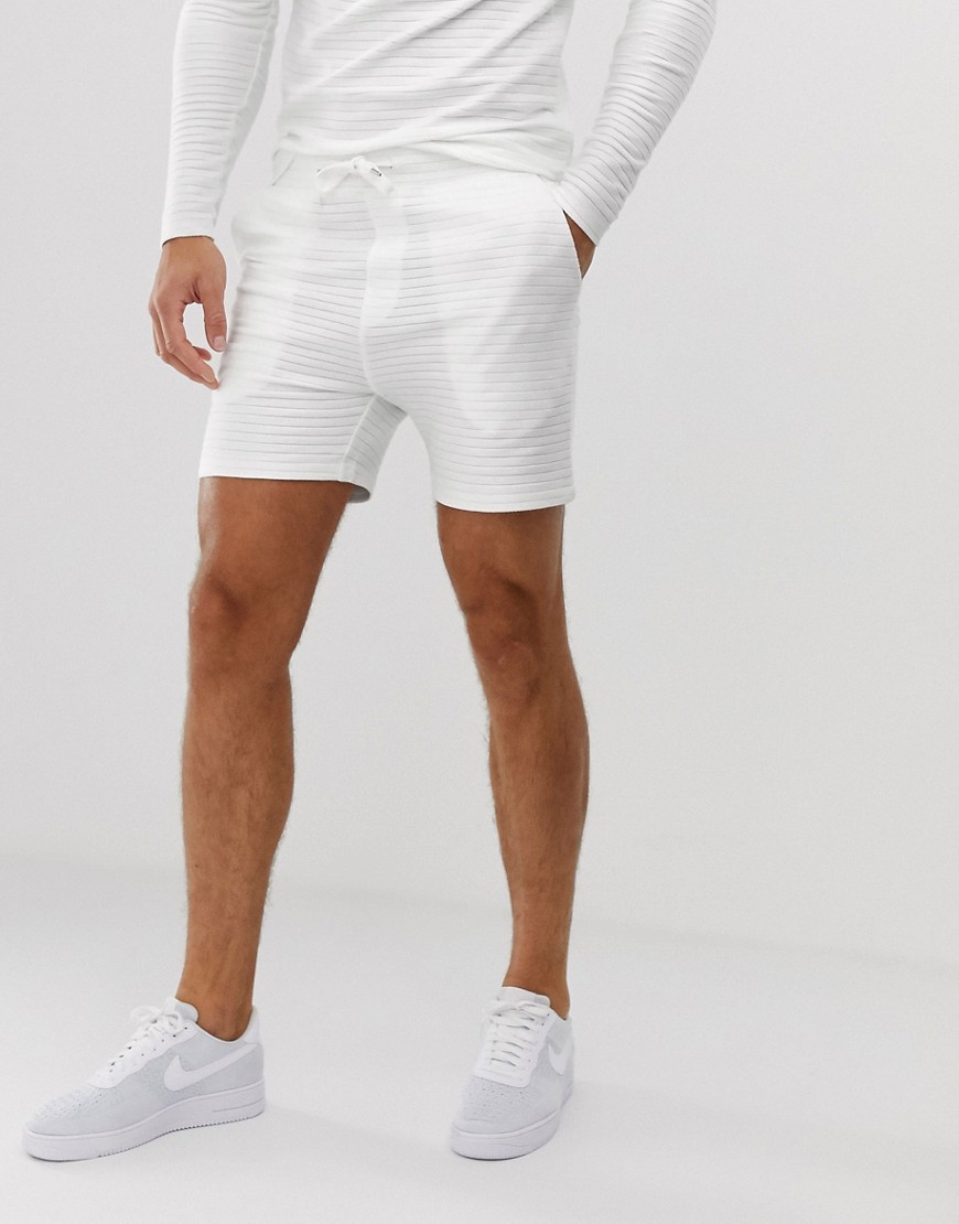 Jack & Jones Premium - Pantaloncini bianchi in spugna a coste-Bianco