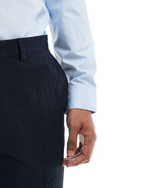Jack & Jones Premium - Pantaloni da abito blu navy in seersucker, 2 di 5