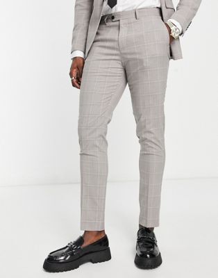 Jack & Jones Premium slim fit suit trousers in light grey check - ASOS Price Checker
