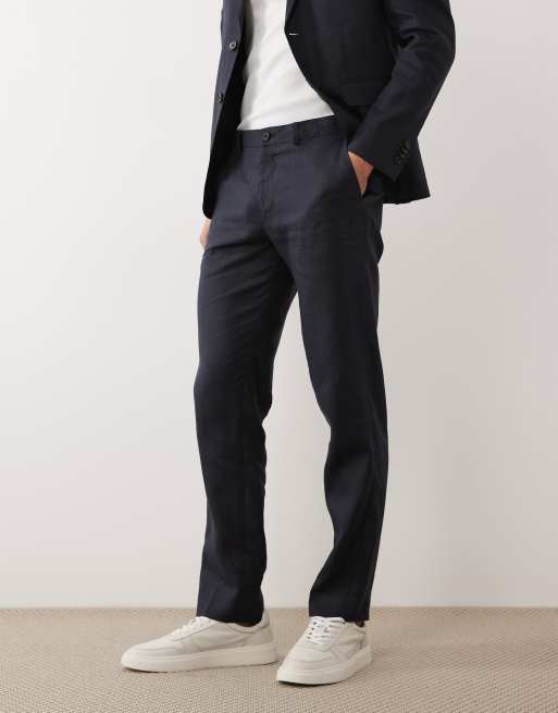 Jack & Jones Premium - Pantaloni da abito slim in puro lino blu navy in coordinato, 2 di 5