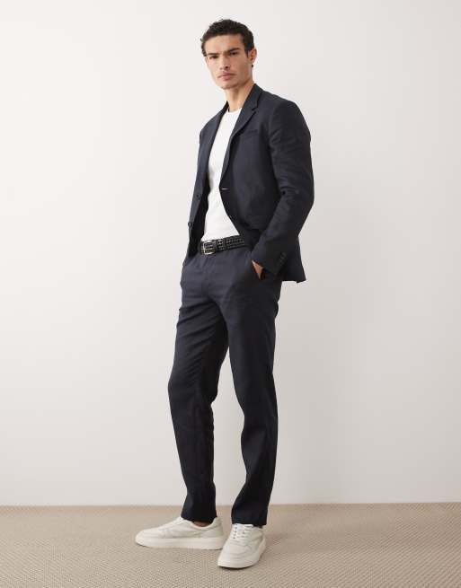 Jack & Jones Premium - Pantaloni da abito slim in puro lino blu navy in coordinato, 3 di 5