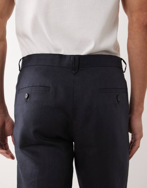 Jack & Jones Premium - Pantaloni da abito slim in puro lino blu navy in coordinato, 4 di 5