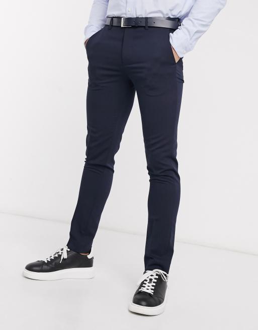 Jack & Jones Premium - Pantaloni da abito super slim elasticizzati blu navy in poliestere, 3 di 4