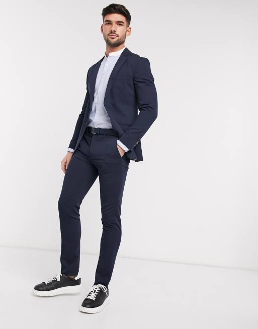 Jack & Jones Premium - Pantaloni da abito super slim elasticizzati blu navy in poliestere, 4 di 4