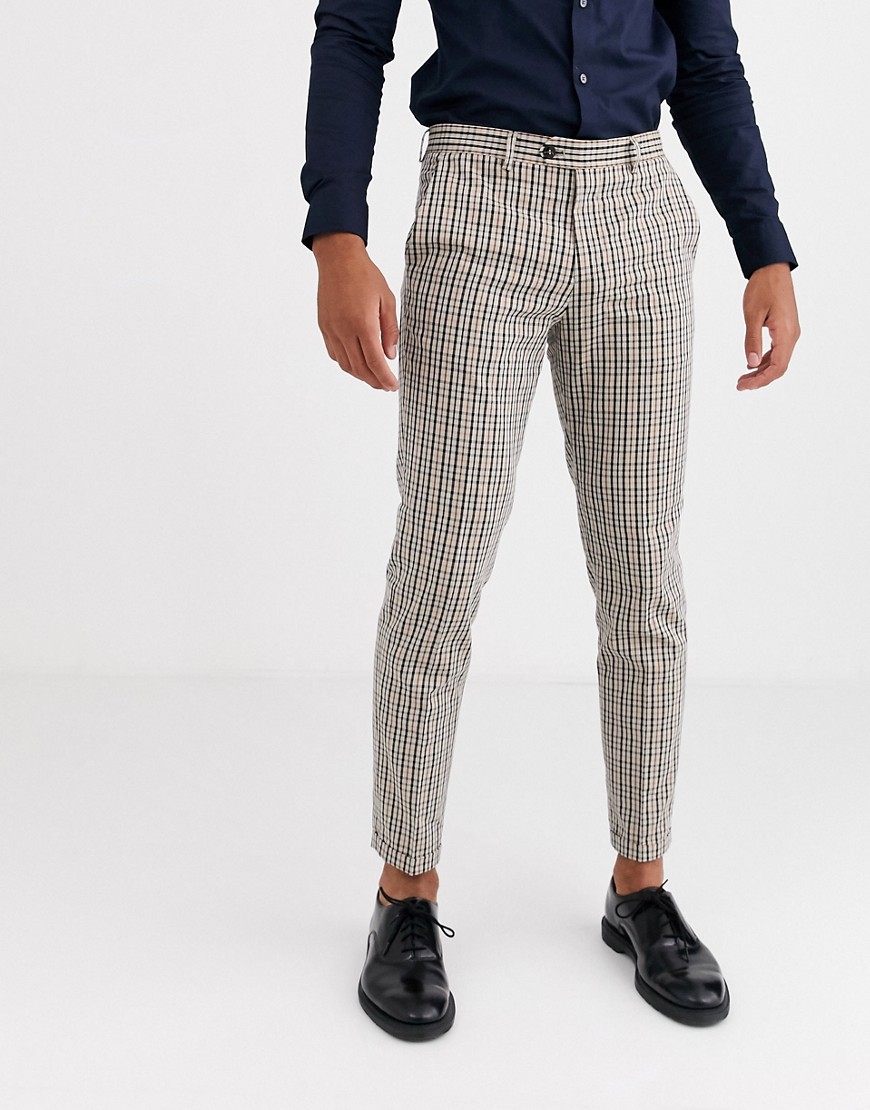 Jack & Jones Premium - Pantaloni slim da abito vintage a quadri marroni-Marrone
