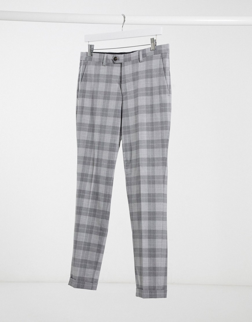 Jack & Jones Premium pants in light gray check-Grey