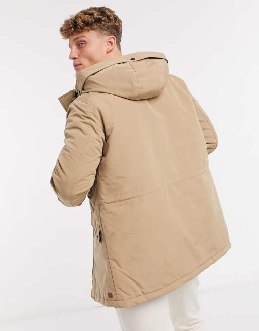 Jack Jones Premium parka with fleece hood in beige