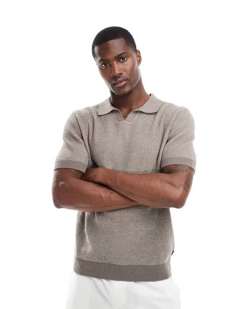 Jack & Jones - Premium - Polo en maille texturée - Marron - view 1