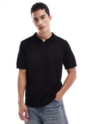 Jack & Jones Premium - Polo in bouclé testurizzata nera con apertura sullo scollo - view 1