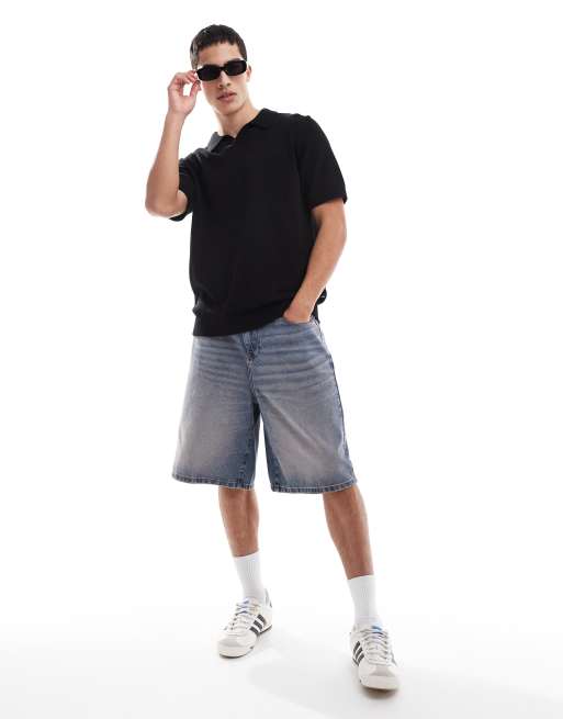 Jack & Jones Premium - Polo in bouclé testurizzata nera con apertura sullo scollo, 3 di 4