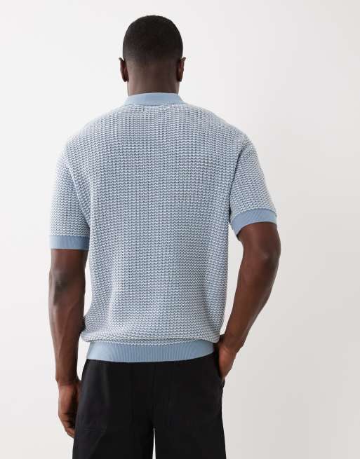 Jack & Jones Premium - Polo in maglia azzurra con stampa , 5 di 5