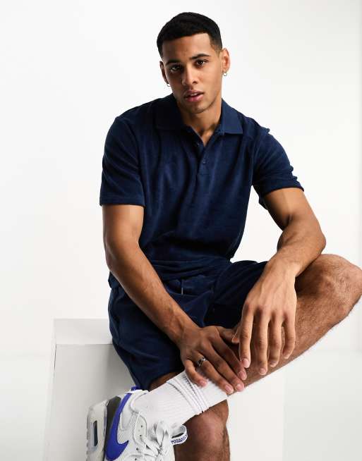 Jack & Jones Premium - Polo in spugna blu navy in coordinato , 4 di 4