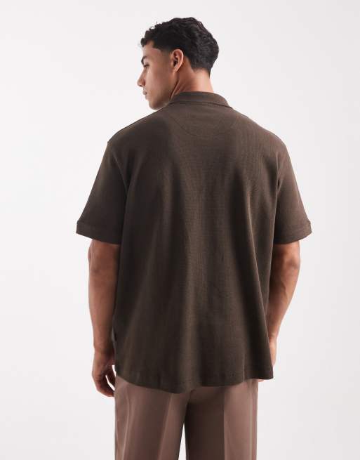 Jack & Jones Premium - Polo marrone testurizzata con zip, 3 di 5