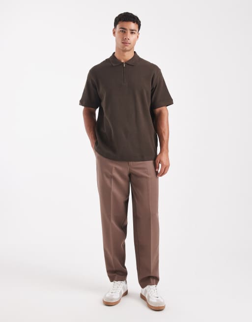 Jack & Jones Premium - Polo met rits en textuur in bruin, 2 van 5