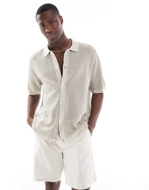 Jack & Jones - Premium - Polo met textuur en knoopsluiting in crème, 4 van 4