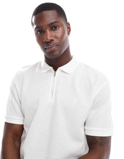 Jack & Jones Premium - Polo texturé à fermeture éclair - Blanc - view 1