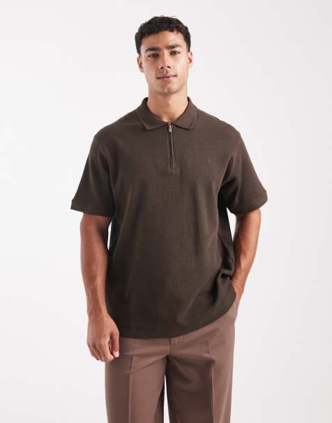 Jack & Jones - Premium - Polo texturé à fermeture éclair - Marron - view 1