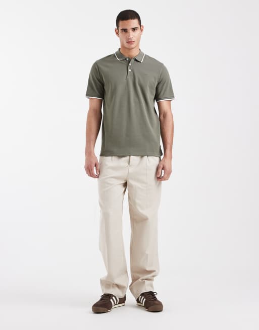 Jack & Jones Premium - Polo verde oliva con riga a contrasto sul colletto, 2 di 5