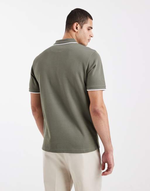 Jack & Jones Premium - Polo verde oliva con riga a contrasto sul colletto, 3 di 5