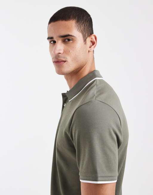 Jack & Jones Premium - Polo verde oliva con riga a contrasto sul colletto, 4 di 5