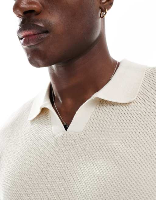 Jack & Jones Premium – Polohemd in strukturiertem Cremeweiß mit geschlitztem Ausschnitt und Kragen, 3 von 4