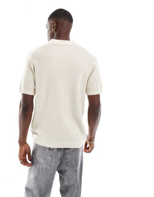 Jack & Jones Premium – Polohemd in strukturiertem Cremeweiß mit geschlitztem Ausschnitt und Kragen, 4 von 4