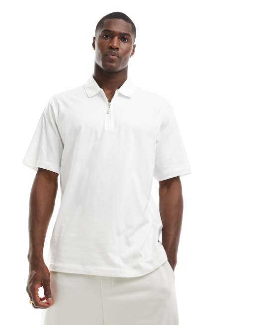 Jack & Jones Premium ‑ Polohemd in Weiß mit Reißverschluss 