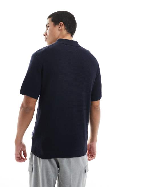 Jack & Jones Premium - Poloshirt met textuur en knopen in marineblauw, 3 van 4