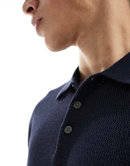 Jack & Jones Premium - Poloshirt met textuur en knopen in marineblauw, 4 van 4