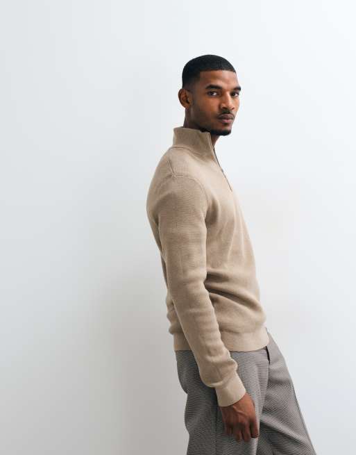 Jack & Jones premium pull en maille zippé 1/4 beige, 3 de 5