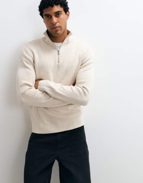 Jack & Jones premium pull en maille zippé 1/4 blanc cassé - view 1
