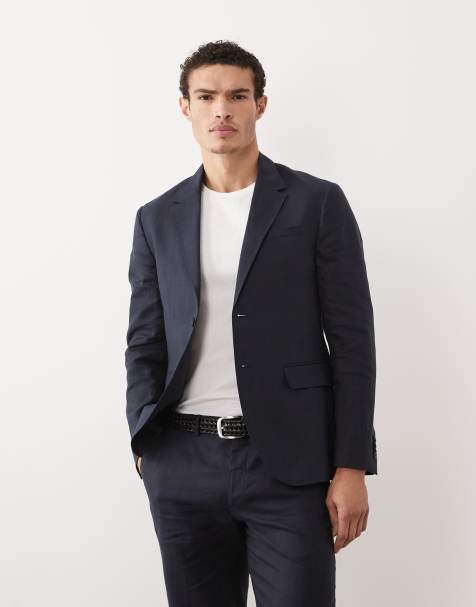 Jack & Jones Premium pure linen slim suit jacket in navy - part of a set - view 1