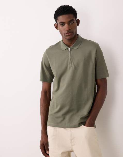 Jack & Jones Premium quarter zip polo top in dark green - view 1