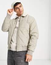 Jack & Jones Originals padded jacket with hood & pocket detail in dark gray  melange